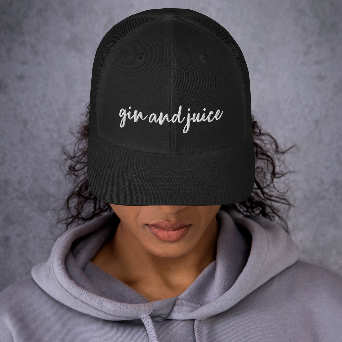 Gin and Juice drink hat, drink order cap, trucker