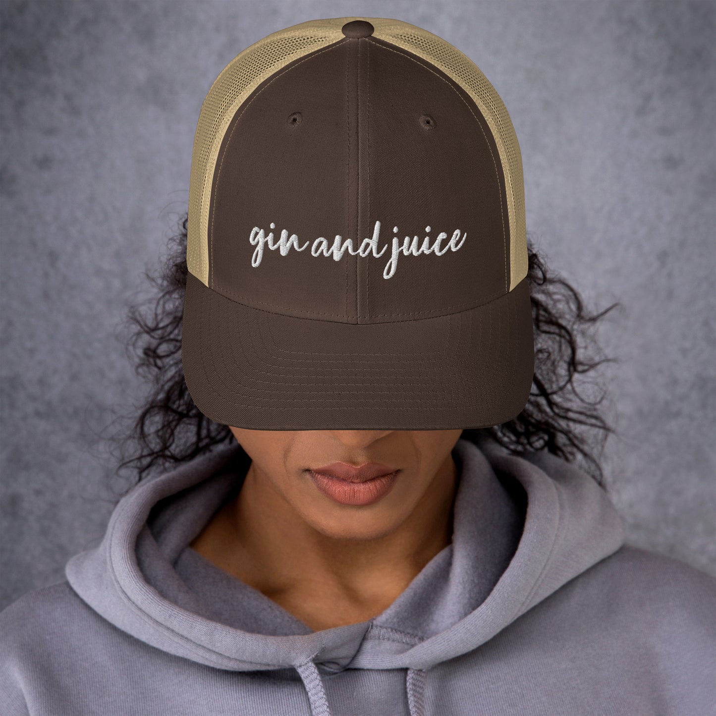 Gin and Juice drink hat, drink order cap, trucker