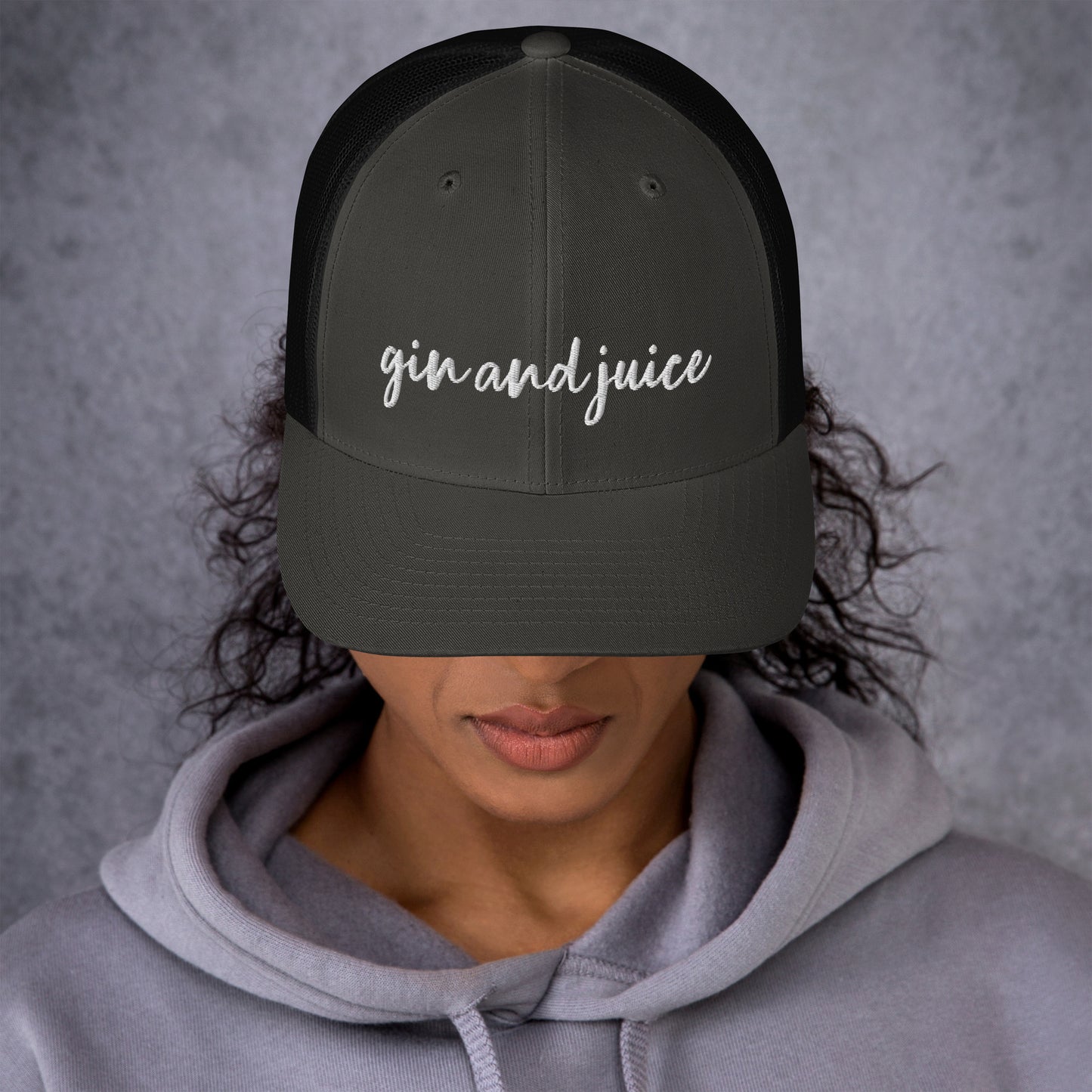 Gin and Juice drink hat, drink order cap, trucker