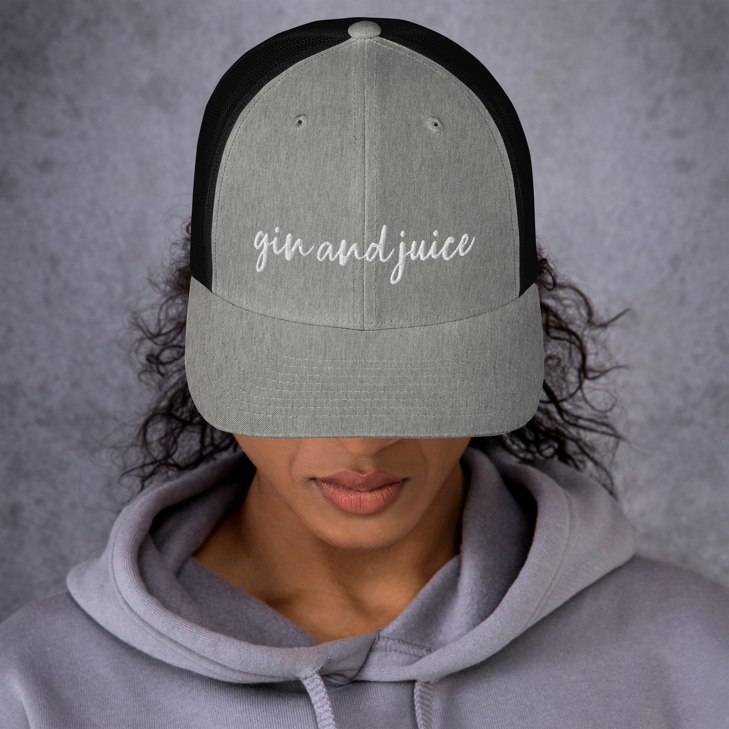 Gin and Juice drink hat, drink order cap, trucker