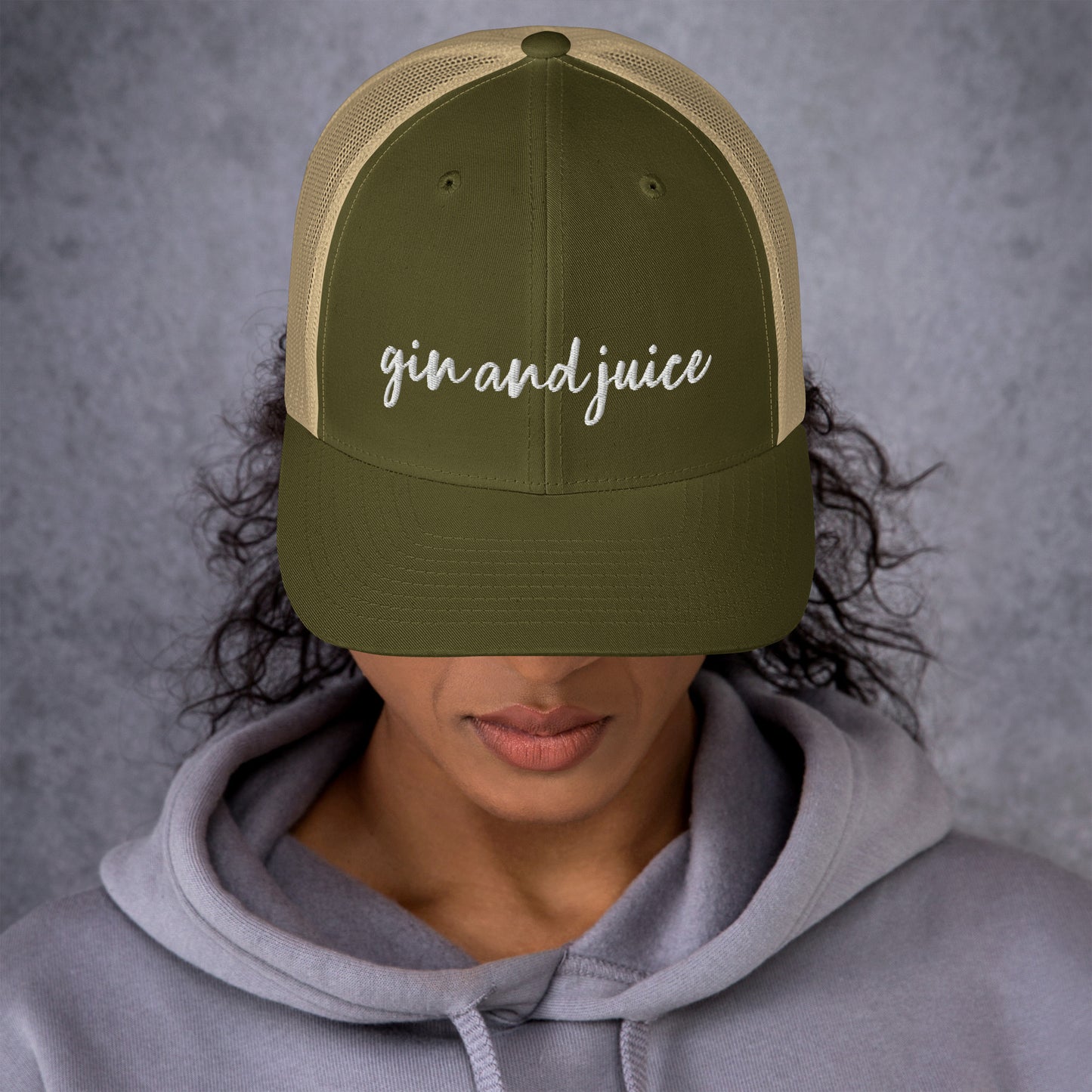 Gin and Juice drink hat, drink order cap, trucker