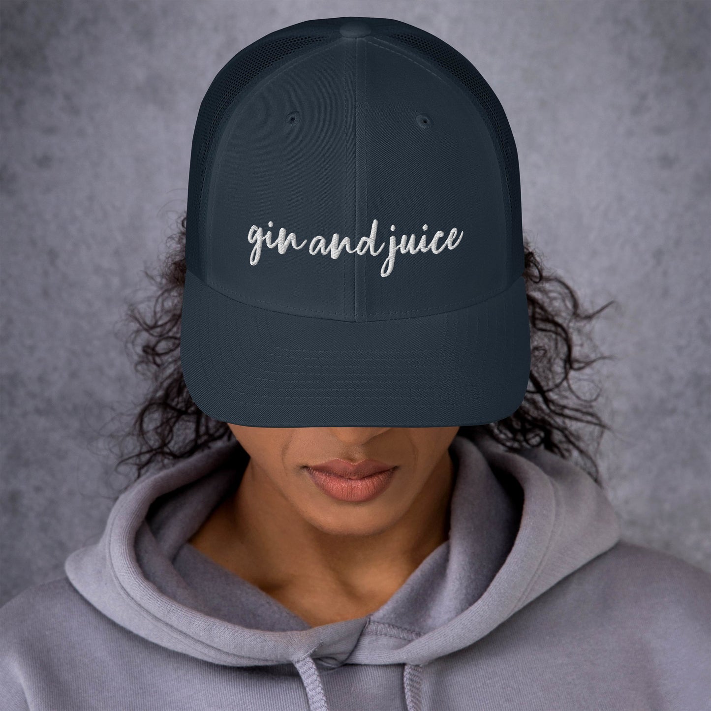 Gin and Juice drink hat, drink order cap, trucker