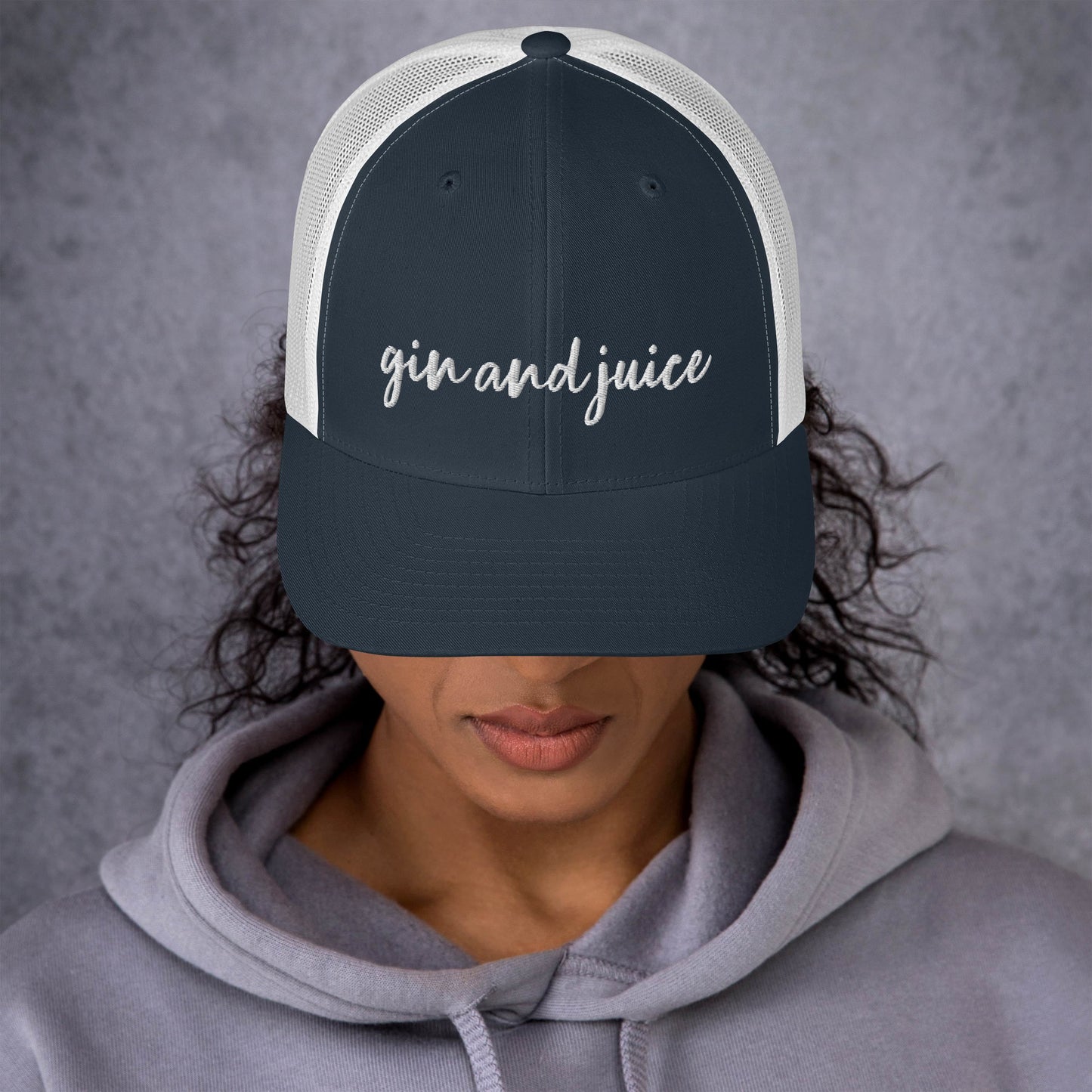 Gin and Juice drink hat, drink order cap, trucker