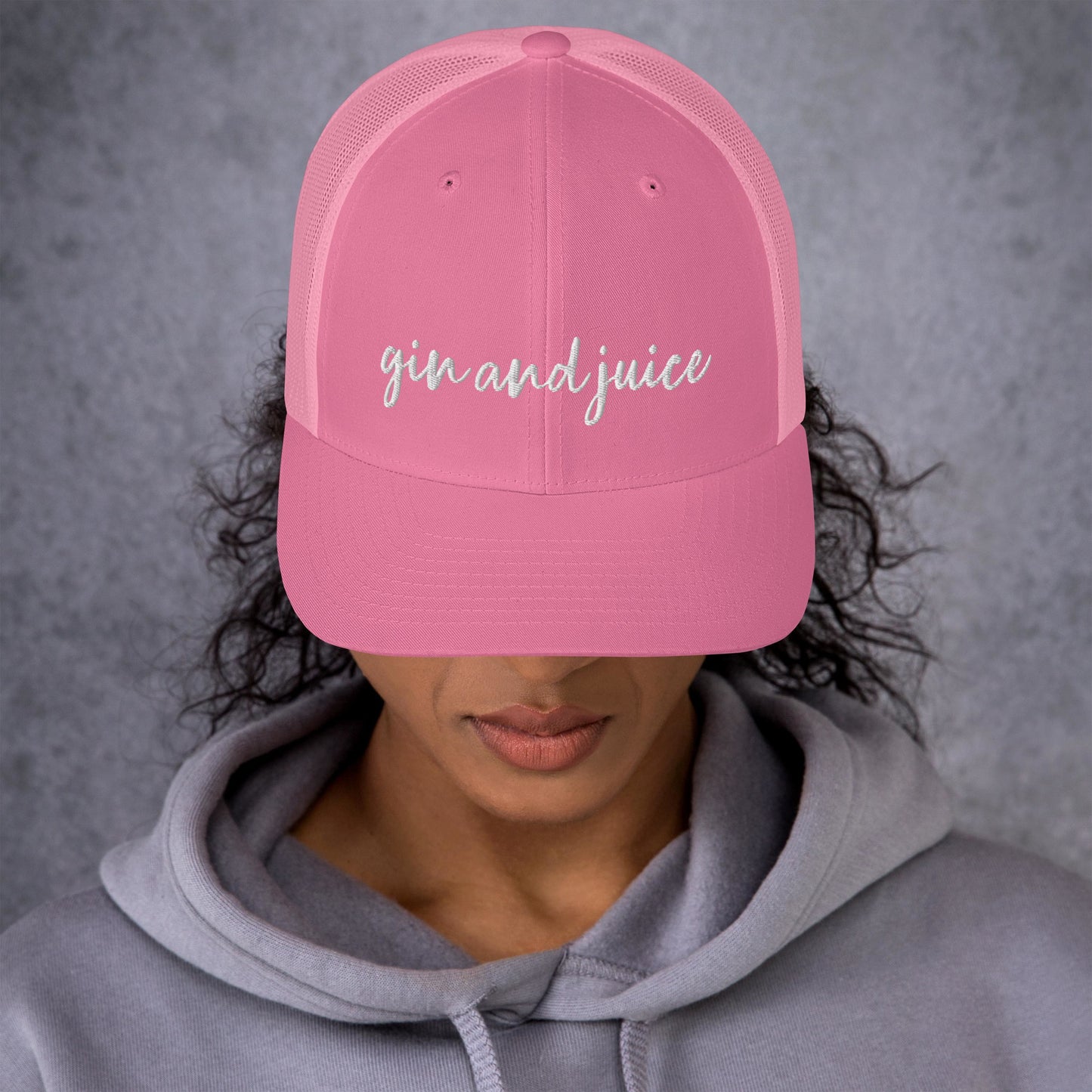 Gin and Juice drink hat, drink order cap, trucker