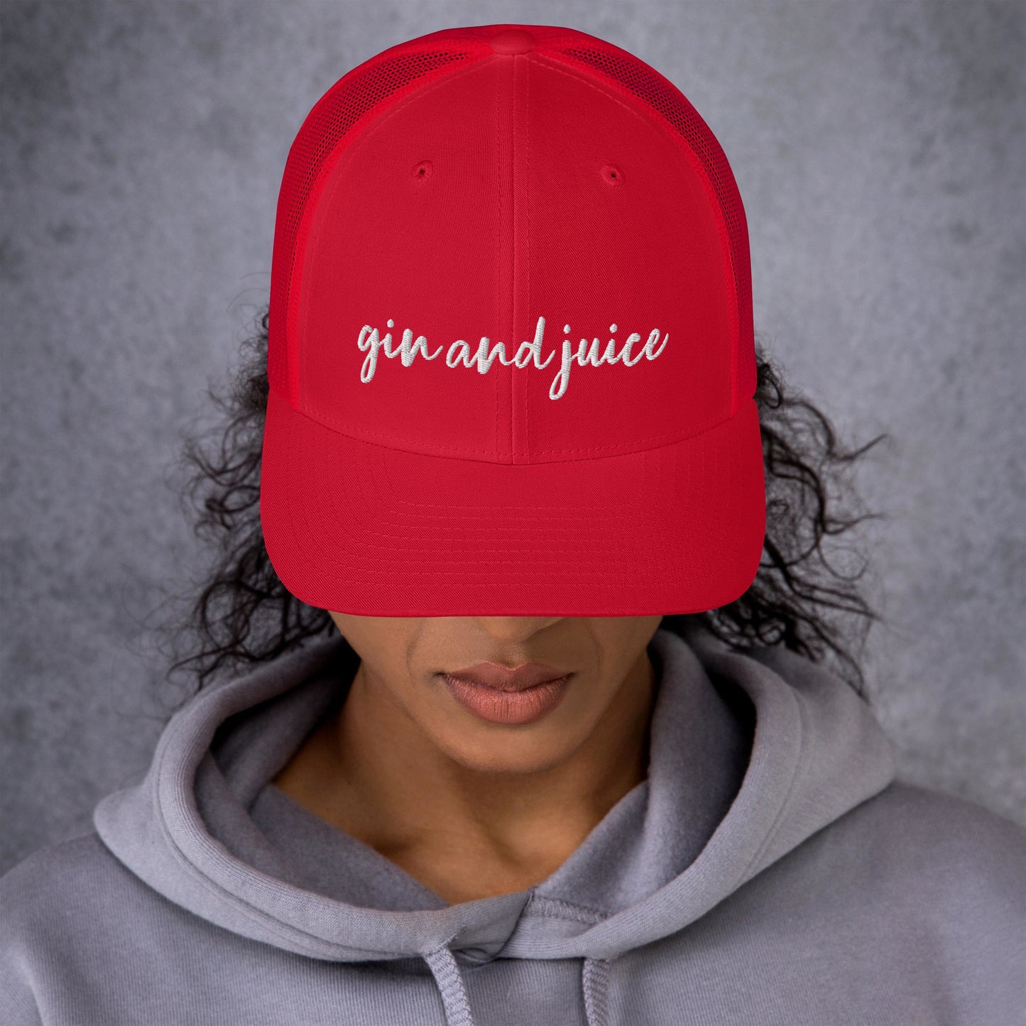 Gin and Juice drink hat, drink order cap, trucker