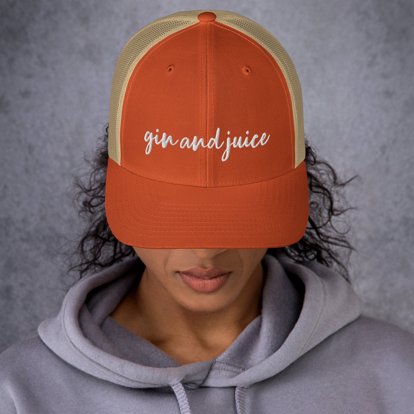 Gin and Juice drink hat, drink order cap, trucker