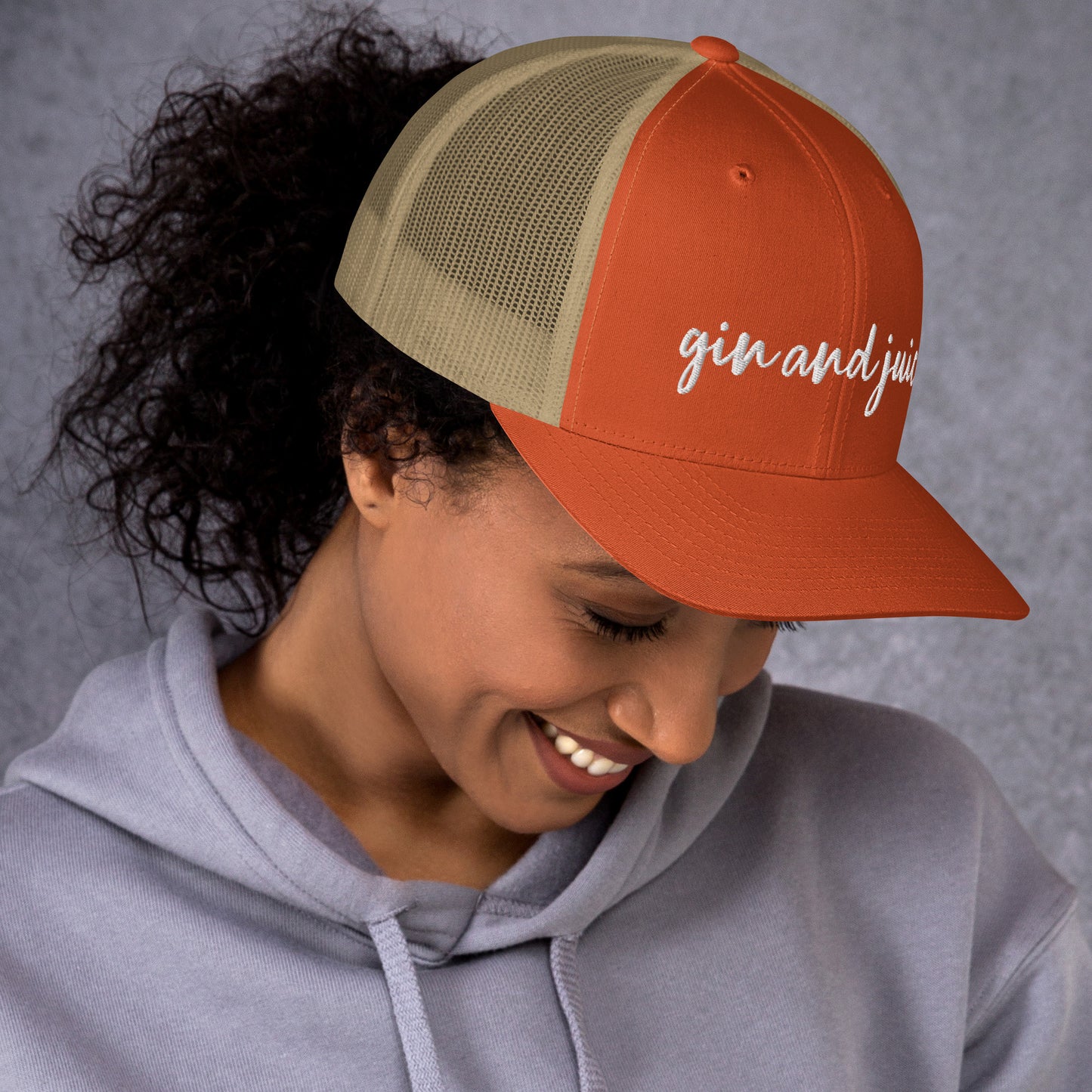 Gin and Juice drink hat, drink order cap, trucker